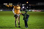 9 February 2019; Kerry goalkeeper Shane Ryan gives his kicking tee to Kerry supporter Gary Parker, aged 8, during the Allianz Football League Division 1 Round 3 match between Kerry and Dublin at Austin Stack Park in Tralee, Co. Kerry. Photo by Diarmuid Greene/Sportsfile