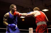 9 February 2019; Karol Dlugosz, left, in action against Geoffrey Kavanagh in their 91kg bout during the 2019 National Elite Men’s & Women’s Elite Boxing Championships at the National Stadium in Dublin. Photo by David Fitzgerald/Sportsfile