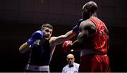 9 February 2019; Danny O'Brien, left, in action against Kenneth Okungbowa in their 91kg bout during the 2019 National Elite Men’s & Women’s Elite Boxing Championships at the National Stadium in Dublin. Photo by David Fitzgerald/Sportsfile