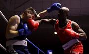 9 February 2019; Kenneth Okungbowa, right, in action against Danny O'Brien in their 91kg bout during the 2019 National Elite Men’s & Women’s Elite Boxing Championships at the National Stadium in Dublin. Photo by David Fitzgerald/Sportsfile