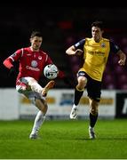 9 February 2019; John Dunleavy of Sligo Rovers in action against Adam Evans of Longford Town during the Pre-Season Friendly match between Longford Town and Sligo Rovers at City Calling Stadium in Longford. Photo by Sam Barnes/Sportsfile