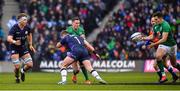 9 February 2019; Jonathan Sexton of Ireland is tackled by Allan Dell of Scotland as he offloads a pass to team-mate Jacob Stockdale, who went on to score his side's second try from this move, during the Guinness Six Nations Rugby Championship match between Scotland and Ireland at the BT Murrayfield Stadium in Edinburgh, Scotland. Photo by Brendan Moran/Sportsfile