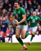 9 February 2019; Jacob Stockdale of Ireland scores his side's second try during the Guinness Six Nations Rugby Championship match between Scotland and Ireland at the BT Murrayfield Stadium in Edinburgh, Scotland. Photo by Brendan Moran/Sportsfile