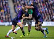 9 February 2019; Chris Farrell of Ireland is tackled by Greig Laidlaw, left, and Josh Strauss of Scotland during the Guinness Six Nations Rugby Championship match between Scotland and Ireland at the BT Murrayfield Stadium in Edinburgh, Scotland. Photo by Brendan Moran/Sportsfile