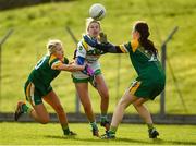 10 February 2019; Nicole Byrne of Offaly is tackled by Kelsey Nesbitt, left and Catriona O'Shaughnessy of Meath during the Lidl Ladies Football National League Division 3 Round 2 match between Meath and Offaly at Páirc Tailteann in Navan, Meath. Photo by Eóin Noonan/Sportsfile