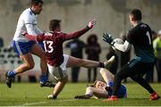 10 February 2019; Padraig Cunningham of Galway in action against Drew Wylie, left, and Rory Beggan of Monaghan during the Allianz Football League Division 1 Round 3 match between Monaghan and Galway at Inniskeen in Monaghan. Photo by Daire Brennan/Sportsfile