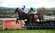 10 February 2019; Sinoria, with Rachael Blackmore, up, left, jumps the last next to eventual second place finisher Chosen Mate, with Davy Russell, up, on their way to winning the I.N.H. Stallion Owners EBF Novice Hurdle at Punchestown Racecourse in Naas, Co. Kildare. Photo by David Fitzgerald/Sportsfile