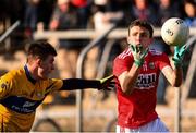 10 February 2019; Mark Collins of Cork in action against Conall Ó hAiniféin of Clare during the Allianz Football League Division 2 Round 3 match between Clare and Cork at Cusack Park in Ennis, Clare. Photo by Sam Barnes/Sportsfile