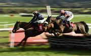 10 February 2019; Take Revenge, with Donal McInerney, up, left, jump the last ahead of eventual second place finisher Discordantly, with Robbie Power, up, on their way to winning the Punchestown Festival Ticket Deal Discount Maiden Hurdle at Punchestown Racecourse in Naas, Co. Kildare. Photo by David Fitzgerald/Sportsfile