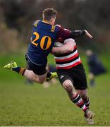 10 February 2019; Lorcan Jones of Skerries attempts to stop the progress of Daniel Pim of Enniscorthy during the Bank of Ireland Provincial Towns Cup Round 2 match between Skerries RFC and Enniscorthy RFC at Skerries RFC in Skerries, Dublin. Photo by Brendan Moran/Sportsfile