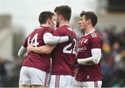10 February 2019; Galway players, from left, Cein D'Arcy, Michael Daly, and Shane Walsh celebrate after the Allianz Football League Division 1 Round 3 match between Monaghan and Galway at Inniskeen in Monaghan. Photo by Daire Brennan/Sportsfile