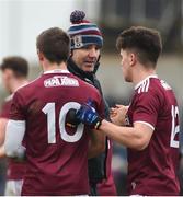 10 February 2019; Galway manager Kevin Walsh congratulates Shane Walsh, left, and Seán Kelly after the Allianz Football League Division 1 Round 3 match between Monaghan and Galway at Inniskeen in Monaghan. Photo by Daire Brennan/Sportsfile