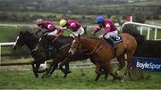 10 February 2019; Dounikos, with Davy Russell up, right, jumps the last on their way to winning alongside, eventual third place finisher, General Principle, with Jack Kennedy up, centre, and eventual second place finisher, Wishmoor, with Andrew Ring up, during the BoyleSports Grand National Trial Handicap Steeplechase on-board Dounikos at Punchestown Racecourse in Naas, Co. Kildare. Photo by David Fitzgerald/Sportsfile