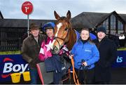 10 February 2019; Jockey Davy Russell with Dounikos and the winning connections including Eddie O'Leary of Gigginstown Stud, left, and trainer Gordon Elliott after winning the BoyleSports Grand National Trial Handicap Steeplechase on-board Dounikos at Punchestown Racecourse in Naas, Co. Kildare. Photo by David Fitzgerald/Sportsfile