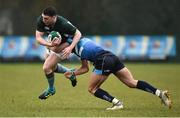 10 February 2019; Cillian Burke of Ireland is tackled by Sam Harrison of Scotland during the Irish Universities Rugby Union match between Ireland and Scotland at Queens University in Belfast, Antrim. The Maxol Ireland’s Students took on their Scottish counterparts in the annual International Colours match at Queen’s University Belfast today. Ireland were victorious with a hard fought 31- 03 win against the visitors. This is Maxol’s 27th year of IURU sponsorship, one of the longest and most enduring rugby sponsorships in Ireland  at Queens University in Belfast, Antrim. Photo by Oliver McVeigh/Sportsfile