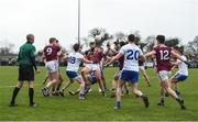 10 February 2019; Thomas Flynn of Galway in action against Darren Hughes of Monaghan during the Allianz Football League Division 1 Round 3 match between Monaghan and Galway at Inniskeen in Monaghan. Photo by Daire Brennan/Sportsfile