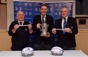 10 February 2019; Padraig Connolly, left, Honorary Secretary, Skerries RFC, Andrew Owen, centre, President, Enniscorthy RFC and representing Bank of Ireland, and Robert Deacon, Senior Vice President, Leinster Branch, draw the names of Wicklow RFC and Dundalk RFC during the Bank of Ireland Provincial Towns Cup Round 3 Draw at Skerries RFC in Skerries, Dublin. Photo by Brendan Moran/Sportsfile