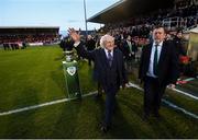 9 February 2019; President of Ireland Michael D Higgins accompanied by FAI President Donal Conway prior to the 2019 President's Cup Final between Cork City and Dundalk at Turners Cross in Cork. Photo by Stephen McCarthy/Sportsfile