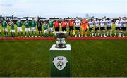 9 February 2019; Cork City and Dundalk players line up in front of the President's Cup prior to the 2019 President's Cup Final between Cork City and Dundalk at Turners Cross in Cork. Photo by Stephen McCarthy/Sportsfile
