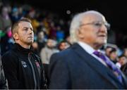 9 February 2019; Dundalk head coach Vinny Perth and President of Ireland Michael D Higgins during the 2019 President's Cup Final between Cork City and Dundalk at Turners Cross in Cork. Photo by Stephen McCarthy/Sportsfile