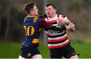 10 February 2019; Daniel Pim of Enniscorthy is tackled by Lorcan Jones of Skerries during the Bank of Ireland Provincial Towns Cup Round 2 match between Skerries RFC and Enniscorthy RFC at Skerries RFC in Skerries, Dublin. Photo by Brendan Moran/Sportsfile