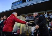 9 February 2019; Dundalk first team coach John Gill, right, and Cork City manager John Caulfield shake hands prior to the 2019 President's Cup Final between Cork City and Dundalk at Turners Cross in Cork. Photo by Stephen McCarthy/Sportsfile