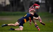 10 February 2019; Dara Lowndes of Skerries tackles Ivan Jacob of Enniscorthy during the Bank of Ireland Provincial Towns Cup Round 2 match between Skerries RFC and Enniscorthy RFC at Skerries RFC in Skerries, Dublin. Photo by Brendan Moran/Sportsfile