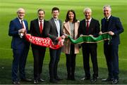 11 February 2019; Sean Cox’s son Jack and wife Martina with, from left, Stephen Felle, Trustee of Sean Cox Rehabilitation Trust, former Liverpool and Republic of Ireland player Jason McAteer, former Liverpool player Ian Rush and FAI Chief Executive John Delaney at the launch of the Liverpool Legends v Republic of Ireland XI game at Aviva Stadium. The game, which will be played in Aviva Stadium on Friday, April 12, will act as a fundraising drive for supporter Sean Cox, who continues to recovery following bad injuries sustained ahead of a Liverpool game. Photo by Stephen McCarthy/Sportsfile