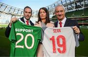 11 February 2019; Sean Cox’s wife Martina with former Liverpool players Jason McAteer, left, and Ian Rush at the launch of the Liverpool Legends v Republic of Ireland XI game at Aviva Stadium. The game, which will be played in Aviva Stadium on Friday, April 12, will act as a fundraising drive for supporter Sean Cox, who continues to recovery following bad injuries sustained ahead of a Liverpool game. Photo by Stephen McCarthy/Sportsfile