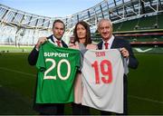 11 February 2019; Sean Cox’s wife Martina with former Liverpool players Jason McAteer, left, and Ian Rush at the launch of the Liverpool Legends v Republic of Ireland XI game at Aviva Stadium. The game, which will be played in Aviva Stadium on Friday, April 12, will act as a fundraising drive for supporter Sean Cox, who continues to recovery following bad injuries sustained ahead of a Liverpool game. Photo by Stephen McCarthy/Sportsfile