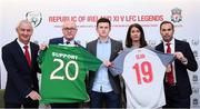 11 February 2019; Sean Cox’s son Jack and wife Martina with, from left, former Liverpool player Ian Rush, Stephen Felle, Trustee of Sean Cox Rehabilitation Trust, and former Liverpool and Republic of Ireland player Jason McAteer at the launch of the Liverpool Legends v Republic of Ireland XI game at Aviva Stadium. The game, which will be played in Aviva Stadium on Friday, April 12, will act as a fundraising drive for supporter Sean Cox, who continues to recovery following bad injuries sustained ahead of a Liverpool game. Photo by Stephen McCarthy/Sportsfile