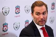 11 February 2019; Former Republic of Ireland and Liverpool player Jason McAteer speaking to media at the launch of the Liverpool Legends v Republic of Ireland XI game at Aviva Stadium. The game, which will be played in Aviva Stadium on Friday, April 12, will act as a fundraising drive for supporter Sean Cox, who continues to recovery following bad injuries sustained ahead of a Liverpool game. Photo by Stephen McCarthy/Sportsfile