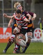 10 February 2019; Brian Bolger of Ennicorthy is tackled by Conn Alan Marrey of Skerries during the Bank of Ireland Provincial Towns Cup Round 2 match between Skerries RFC and Enniscorthy RFC at Skerries RFC in Skerries, Dublin. Photo by Brendan Moran/Sportsfile