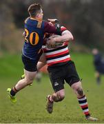 10 February 2019; Daniel Pim of Ennicorthy is tackled by Lorcan Jones of Skerries during the Bank of Ireland Provincial Towns Cup Round 2 match between Skerries RFC and Enniscorthy RFC at Skerries RFC in Skerries, Dublin. Photo by Brendan Moran/Sportsfile