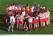 28 September 2003; Tyrone manager Mickey Harte gives a team-talk prior to the start of the game. Bank of Ireland All-Ireland Senior Football Championship Final, Armagh v Tyrone, Croke Park, Dublin. Picture credit; Ray McManus / SPORTSFILE