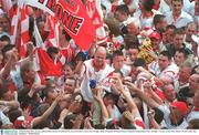 28 September 2003; Tyrone captain Peter Canavan is held aloft by the crowd after victory over Armagh. Bank of Ireland All-Ireland Senior Football Championship Final, Armagh v Tyrone, Croke Park, Dublin. Picture credit; Ray McManus / SPORTSFILE