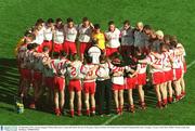 28 September 2003; Tyrone manager Mickey Harte gives a team-talk before the start of the game. Bank of Ireland All-Ireland Senior Football Championship Final, Armagh v Tyrone, Croke Park, Dublin. Picture credit; Ray McManus / SPORTSFILE