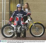 30 September 2003; TG4 weather girl S’le N’ Bhraonáin and Irish champion trial biker Robert Crawford, at the launch of TG4's 'Sport Xtreme' which will be aired each Tuesday at 6pm and repeated Sundays at 10.30am until Christmas. Picture credit; David Maher / SPORTSFILE *EDI*