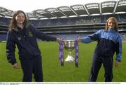 30 September 2003; Mayo Ladies captain Helena Lohan, left, with Dublin captain Martina Farrell pictured at a photocall before Sunday's All Ireland Ladies Senior Football Final where the two teams will meet. Croke Park, Dublin. Picture credit; David Maher / SPORTSFILE *EDI*