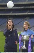 30 September 2003; Mayo Ladies captain Helena Lohan, left, with Dublin captain Martina Farrell pictured at a photocall before Sunday's All Ireland Ladies Senior Football Final at Croke Park where the two teams will meet. Croke Park, Dublin. Picture credit; David Maher / SPORTSFILE *EDI*