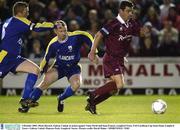 3 October 2003; Mark Herrick, Galway United, in action against Vinny Perth and Sean Francis, Longford Town. FAI Carlsberg Cup Semi-Final, Longford Town v Galway United, Flancare Park, Longford. Soccer. Picture credit; David Maher / SPORTSFILE *EDI*