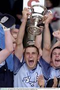 4 October 2003; Dublin captain Alan Brogan lifts the cup after the win against Tyrone. All-Ireland U21 Football Championship Final, Dublin v Tyrone, Pairc Tailteann, Navan, Co. Meath. Picture credit; Matt Browne / SPORTSFILE
