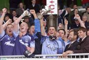 4 October 2003; Dublin captain Alan Brogan celebrates with his players after victory over Tyrone. All-Ireland U21 Football Championship Final, Dublin v Tyrone, Pairc Tailteann, Navan, Co. Meath. Picture credit; Matt Browne / SPORTSFILE *EDI*
