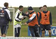 8 October 2003; Republic of Ireland assistant manager Chris Hughton smiles with Damien Duff as Stephen McPhail and Matt Holland watch on during squad training. Malahide Football Club, Malahide, Co. Dublin. Soccer. Picture credit; David Maher / SPORTSFILE *EDI*