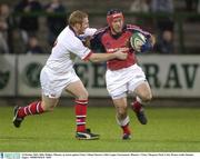 10 October 2003; Mike Mullins, Munster, in action against Ulster's Shane Stewart. Celtic League Tournament, Munster v Ulster, Musgrave Park, Cork. Picture credit; Damien Eagers / SPORTSFILE *EDI*