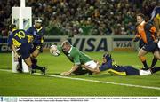11 October 2003; Victor Costello, Ireland, scores his sides 4th against Romania. 2003 Rugby World Cup, Pool A, Ireland v Romania, Central Coast Stadium, Gosford, New South Wales, Australia. Picture credit; Brendan Moran / SPORTSFILE *EDI*