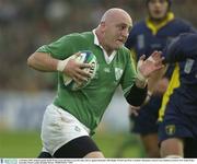 11 October 2003; Ireland captain Keith Wood crosses the line to score his sides 2nd try against Romania. 2003 Rugby World Cup, Pool A, Ireland v Romania, Central Coast Stadium, Gosford, New South Wales, Australia. Picture credit; Brendan Moran / SPORTSFILE *EDI*