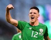 2 June 2018; Declan Rice of Republic of Ireland celebrates his side's first goal scored by Graham Burke during the International Friendly match between Republic of Ireland and the United States at the Aviva Stadium in Dublin.Photo by Seb Daly/Sportsfile
