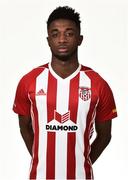 7 February 2019;  Junior Ogedi-Uzokwe during Derry City squad portraits at the Ryan McBride Brandywell Stadium in Derry. Photo by Oliver McVeigh/Sportsfile