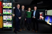 12 February 2019; The GAA, in conjunction with the Broadcasting Authority of Ireland, today launched the GAA Digital Archive at Croke Park providing free access to past GAA matches to internet users around the world. 113 All-Ireland finals since 1961 are included in the archive and provincial finals from 1961 also feature. The new archive also includes All-Ireland club finals since 1989. In all, over 500 football and hurling matches were retrieved from broadcasters and information such as date, result, venue, referee, scorers and teams and substitutions was added. The establishment of the archive, which received financial backing from the BAI, means that for the first time the GAA has a central repository of the majority of finals that were recorded and broadcast over the last six decades. Pictured are, from left,  Uachtaráin Cumann Lúthchleas Gael John Horan, former Dublin goalkeeper Paddy Cullen, Elizabeth Farrelly, manager of the BAI archiving scheme, and former Kerry footballer and selector Mikey Sheehy during the launch of the GAA Digital Archive at Croke Park in Dublin. Photo by Brendan Moran/Sportsfile